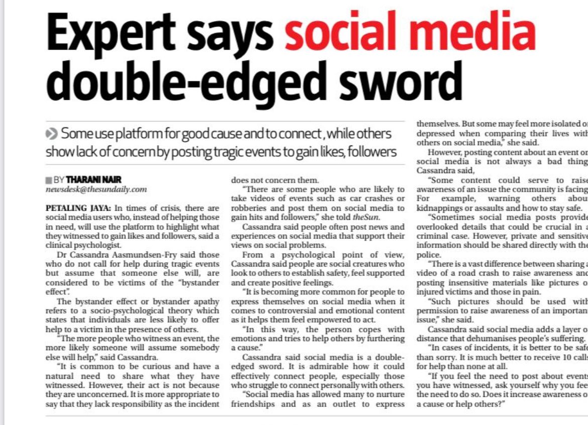 Expert Says Social Media Double-edged Sword - Mindwell Sdn Bhd